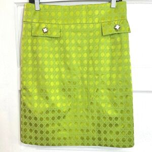 Antonio Melani Lime Green Jacquard Geometric Pencil Skirt Size 8 Retro Mod Style